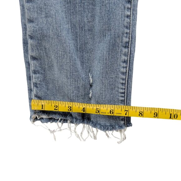 Daze Shy Girl Crop Flare Jeans Womens Light Blue Ripped Distressed Fringe Sz 28 - Picture 9 of 10